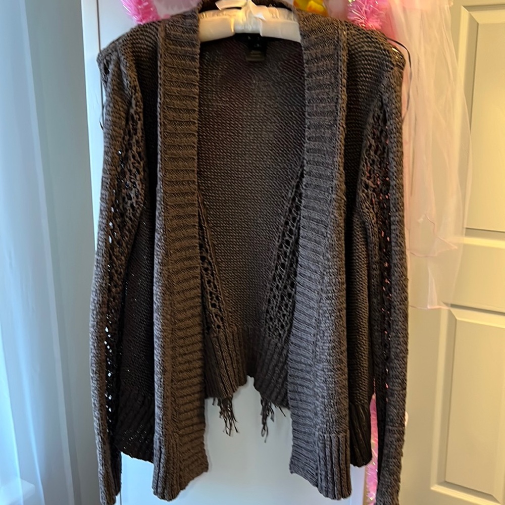 Scoop NYC dark brown cardigan with fringe Size S